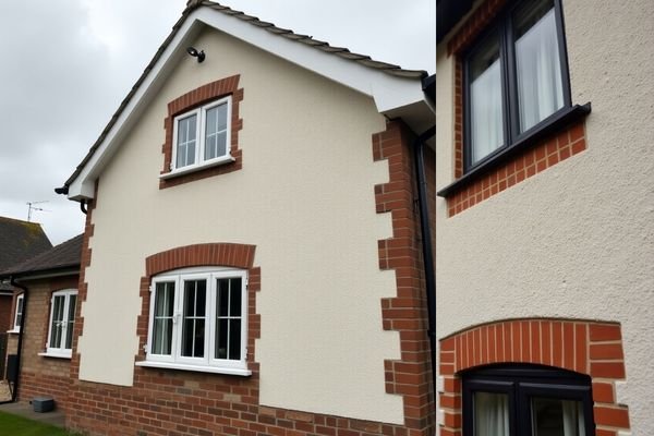 Traditional UK house with restored pebble dash rendering